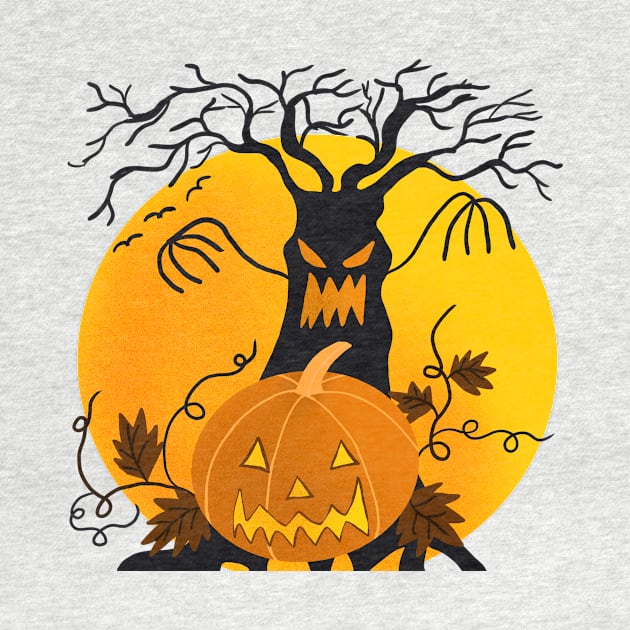 Creepy Pumpkin With A Monster Tree Haloween T-shirt by AYOUCHKA